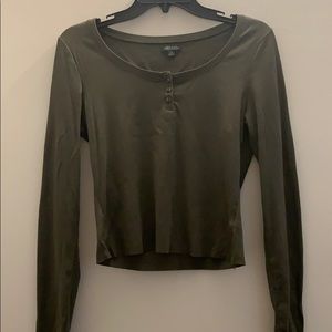 Wild Fable Olive-Green Cropped Long-Sleeved Shirt